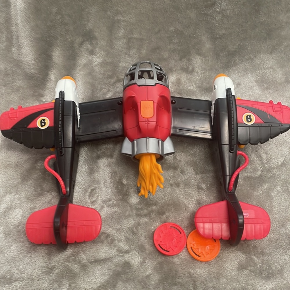 Imaginext Fisher-Price Sky Racers Twin Eagle Plane With Pilot/Flight Suit/Discs - Picture 9 of 14